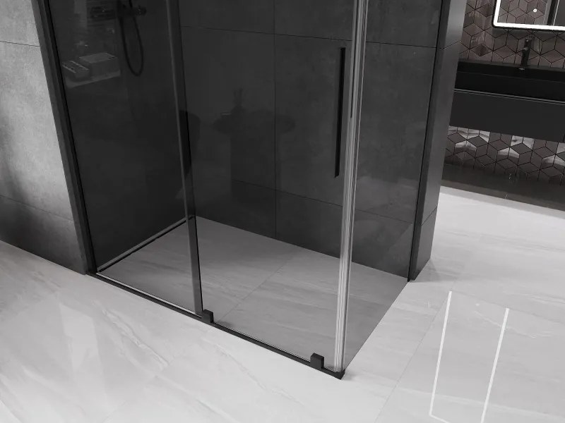 Mexen Velar, sprchový kút s posuvnými dverami 150 x 90 cm, 8mm šedé sklo, čierna matná, 871-150-090-41-70