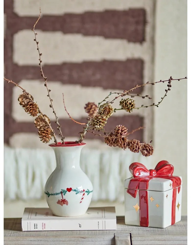 Biela váza s vianočným motívom z kameniny (výška 16 cm) Yule – Bloomingville