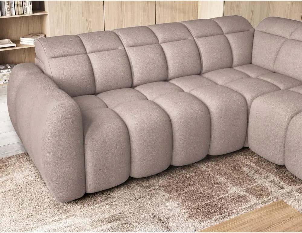 Svetlohnedá rozkladacia/s úložným priestorom rohová pohovka z textílie buklé (pravý roh/do L) Falconn – ELTAP