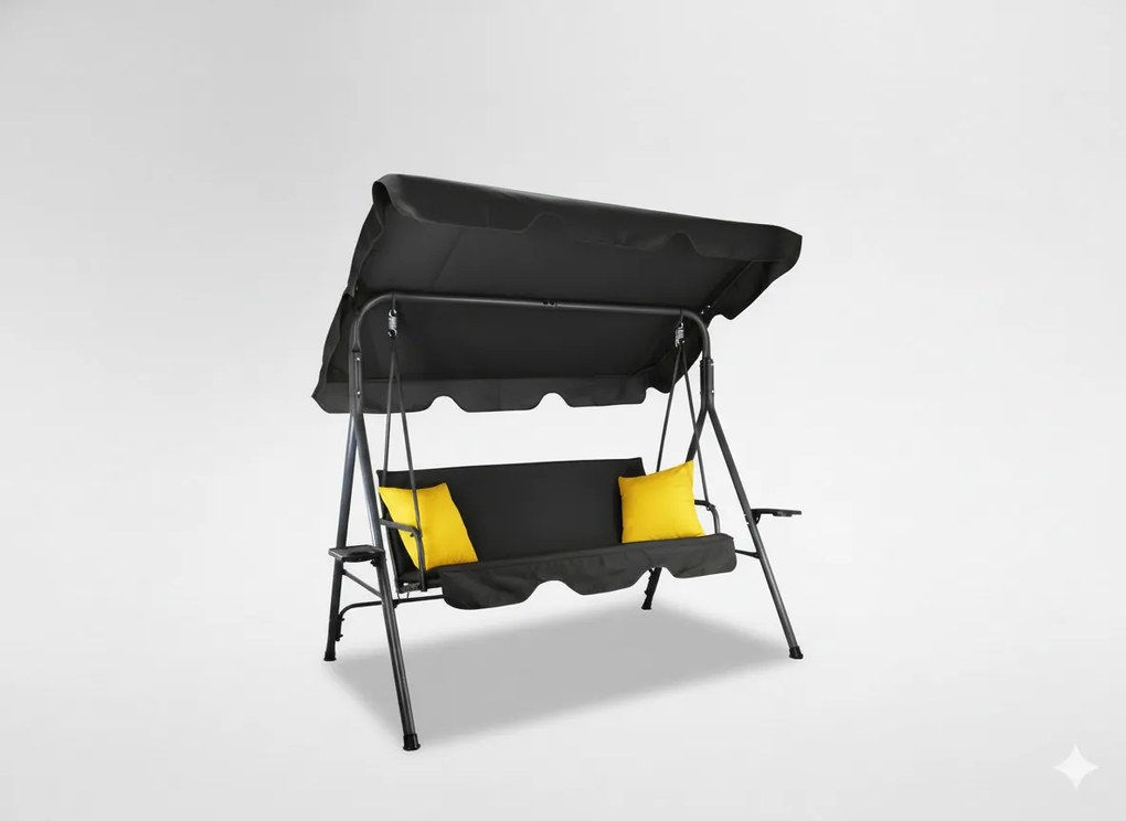 Garden Line ZÁHRADNÁ HOJDAČKA TYPU A 170 x 118 x 153 cm ČIERNA S ŽLTÝM SEDADLOM A DRŽIAKMI NA POHÁRE