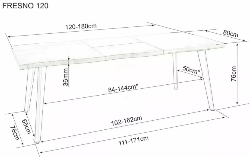 Rozkládací jídelní stůl Fresno 120/180 cm dub artisan/černý
