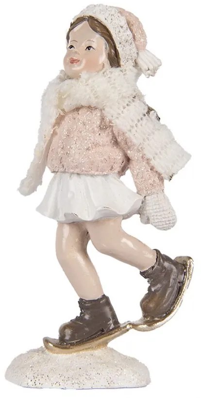 Ružová dekorácia figúrka dievčatko na lyžičkách - 4*3*10 cm