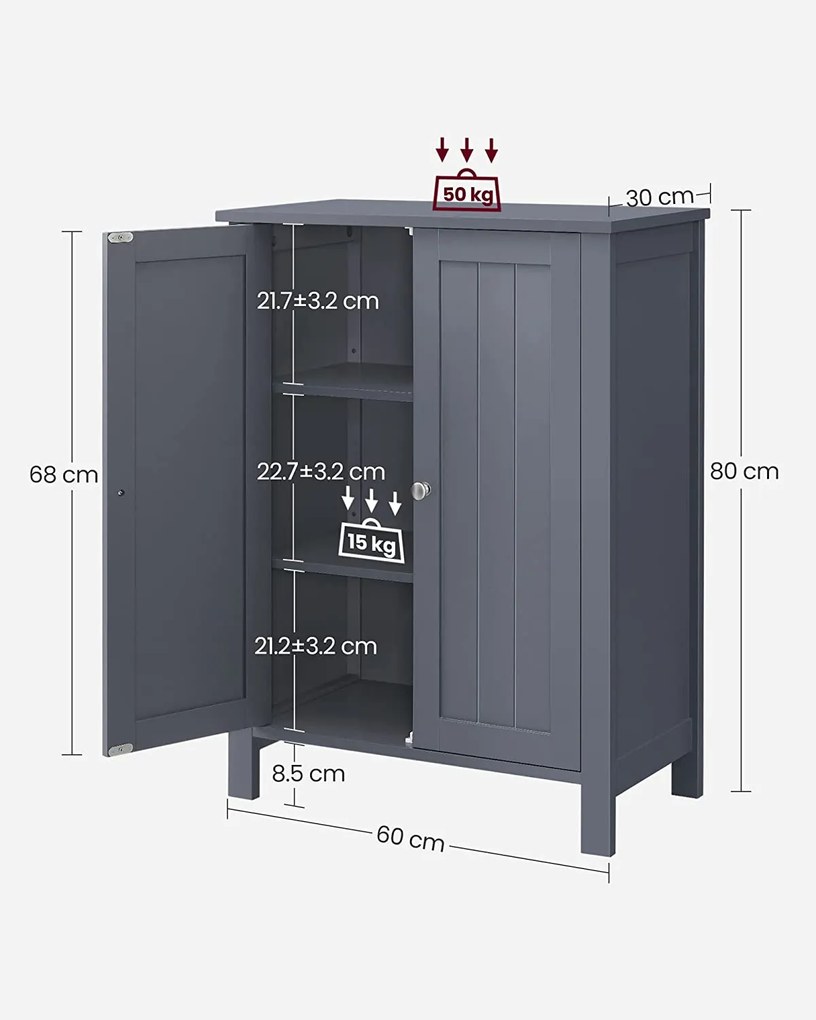 VASAGLE Kúpeľňová skrinka 60x30x80cm sivá