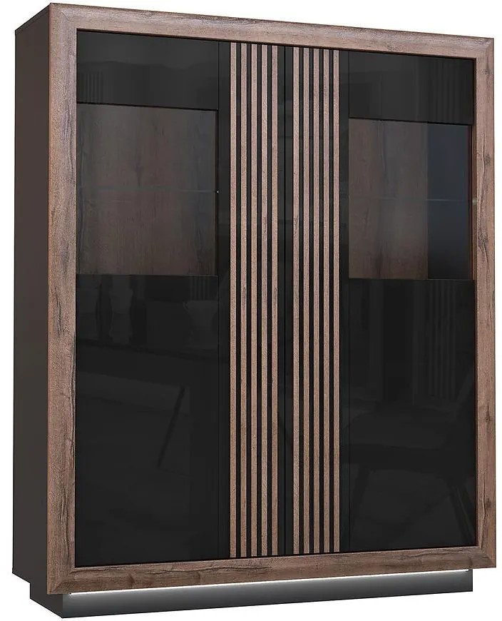 Vitrína Achacy 161,8x133  Dub šľachtený/Čierny lesk