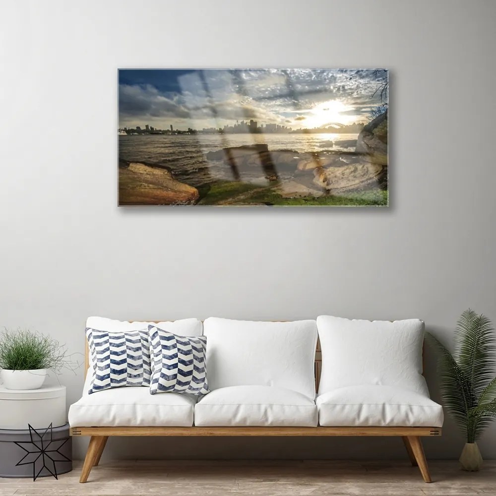 Obraz na akrylátovom skle More mesto krajina 100x50 cm