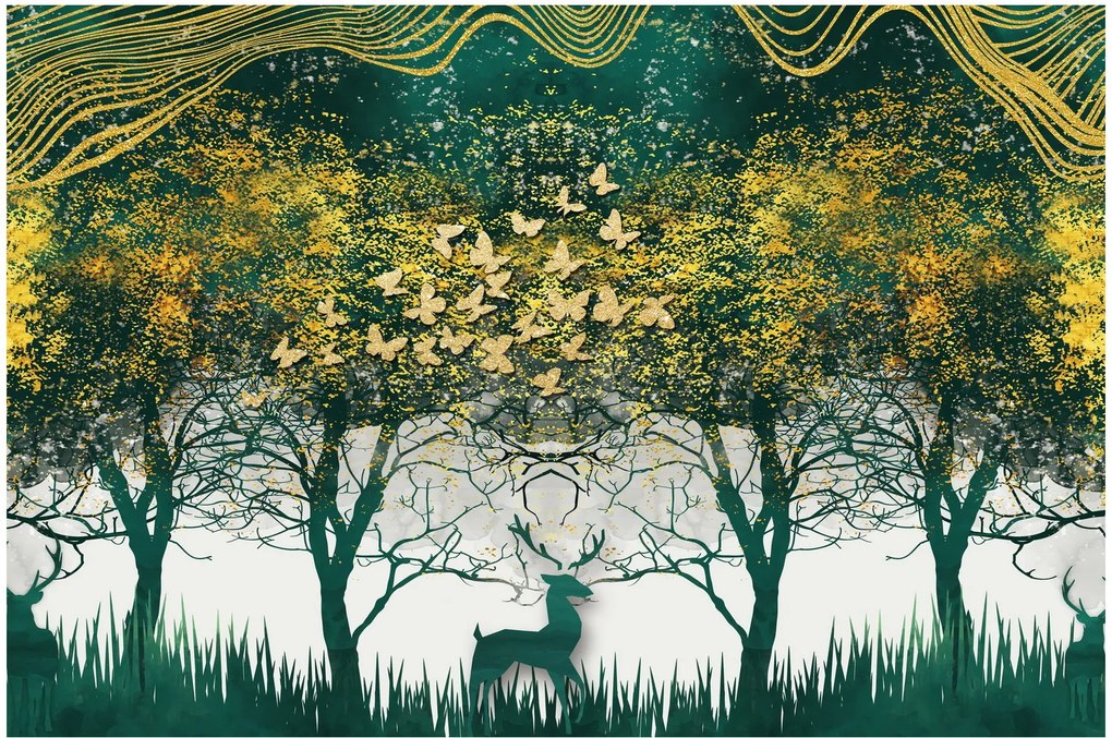 Obraz - Jelene v zelenom lese (90x60 cm)