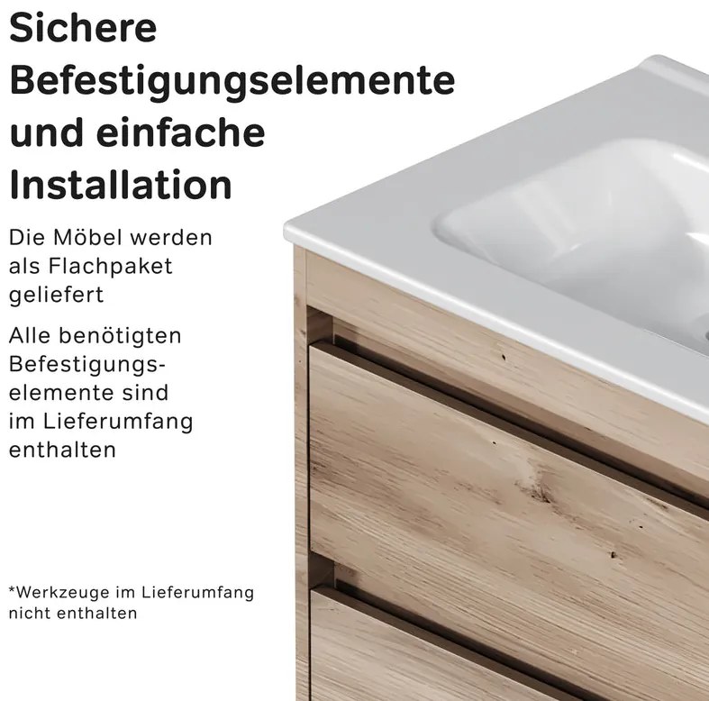 Skrinka s umývadlom 60 AM.PM Spike MPA-FHX0602HF-WCC0602WG závesná, 2 zásuvky, svetlý dub