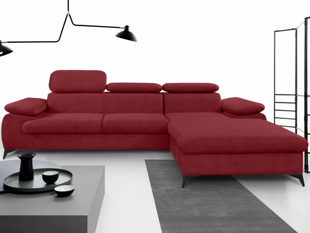 Rohová sedacia súprava Scala, červená látka, pravý roh