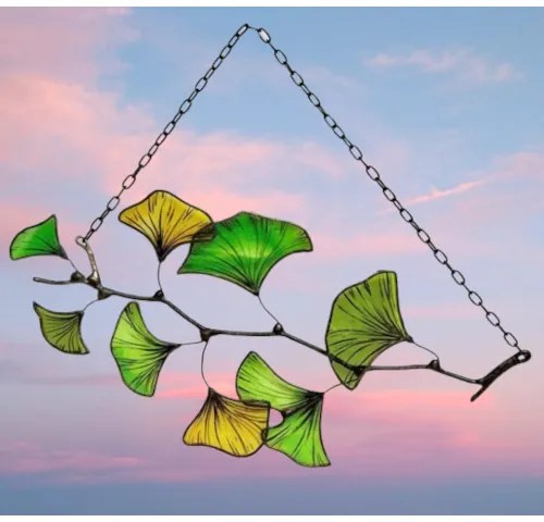 Lapač slnka vitráž GINKGO BILOBA 22*12 s retiazkou