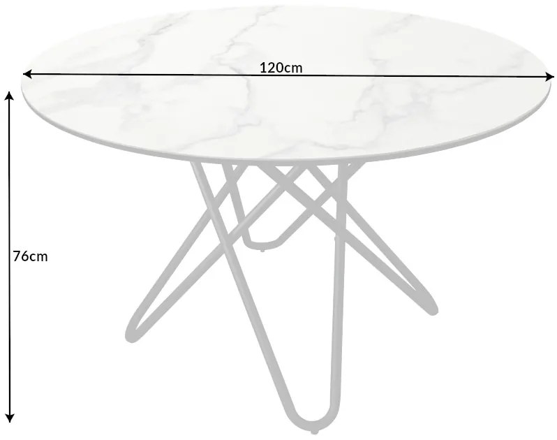 Jedálenský stôl Kruhový 120cm biely mramor keramický