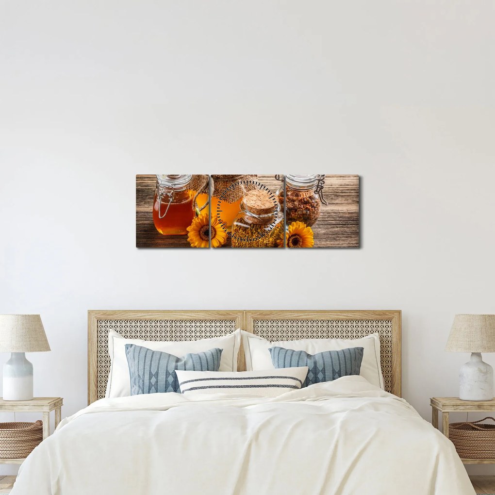 Obraz - Zátišie s medovými pohármi (s hodinami) (90x30 cm)