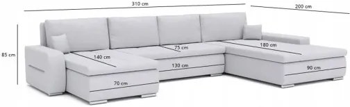 Sedacia súprava TORONTO do tvaru U bielo-sivej farby 310 x 200 cm