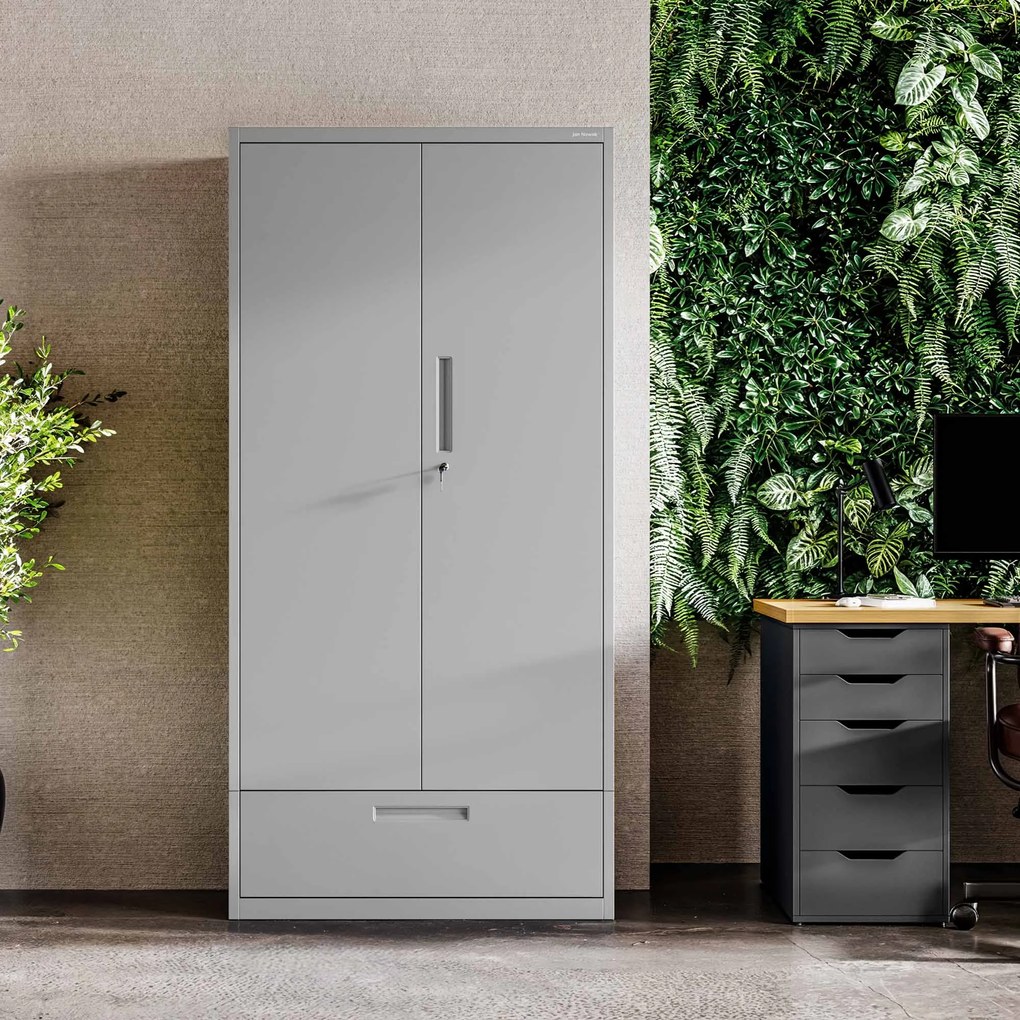 Modulárna kovová multifunkčná skriňa so zásuvkou sivá MEGAN 1850 x 900 x 400 mm