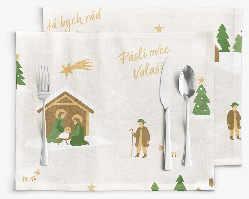 Goldea vianočné prestieranie na stôl 100% bavlnené plátno - pásli ovce valaši - sada 2ks 30 x 40 cm