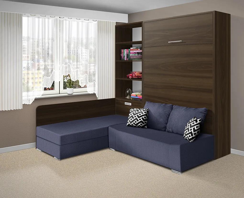 Nabytekmorava Sklápacia posteľ s pohovkou VS 21075 - 200x160 cm farba pohovky: Modrá, Typ farebného prevedenia: Bielá / dvere biele LESK