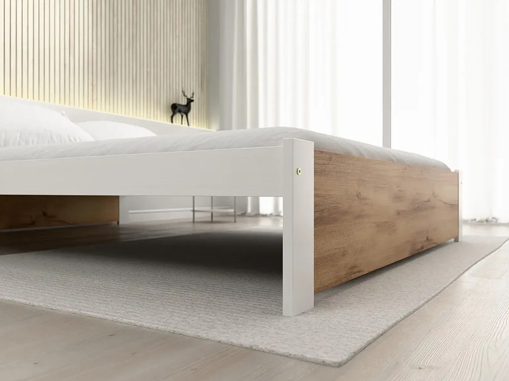 Posteľ IKAROS 160 x 200 cm, dub artisan/biela Rošt: S lamelovým roštom, Matrac: Matrac SOMMERA 18 cm