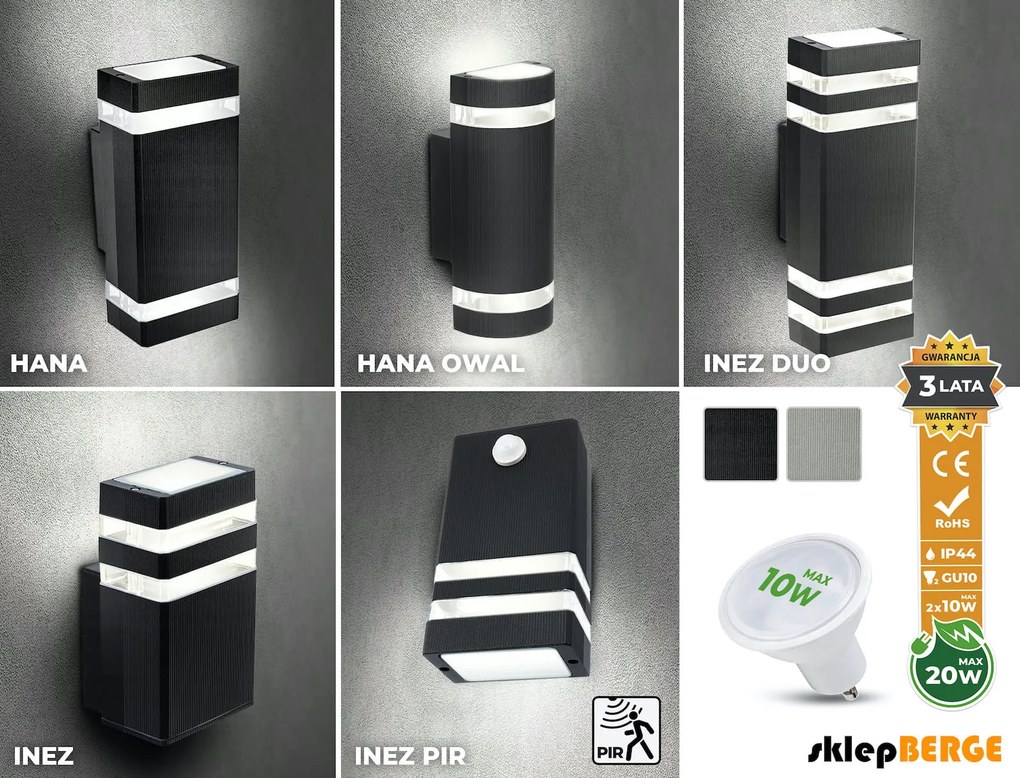 BERGE LED vonkajšie svietidlo INEZ čierne PIR - 1 x GU10 - 230V