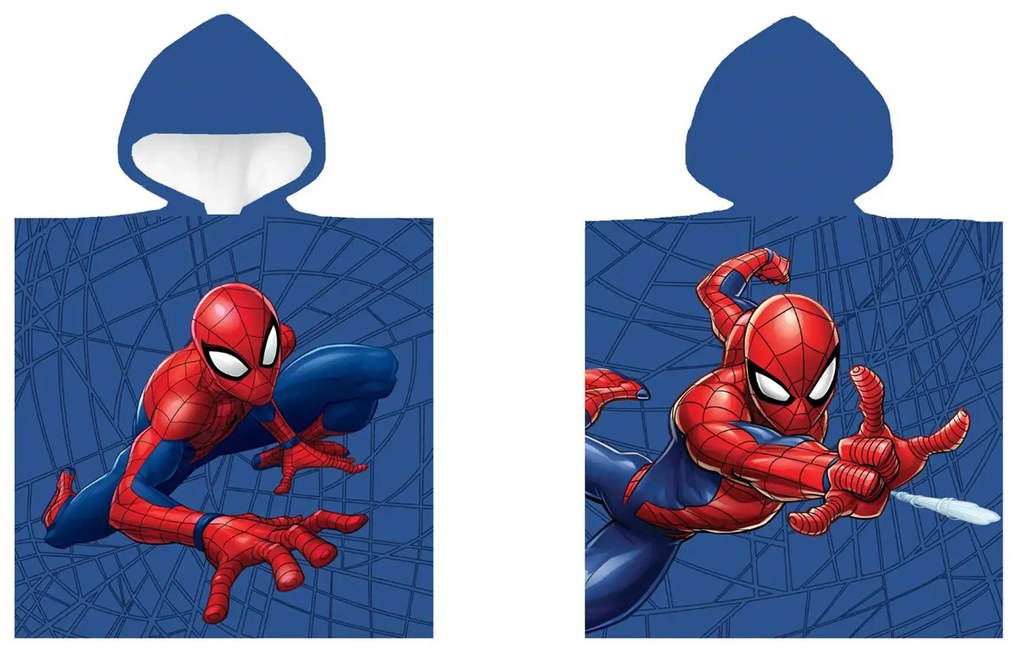 DETSKÝ BAVLNENÝ PONČO UTERÁK S KAPUCŇOU SPIDERMAN 50X100 CM VZOROVANÝ