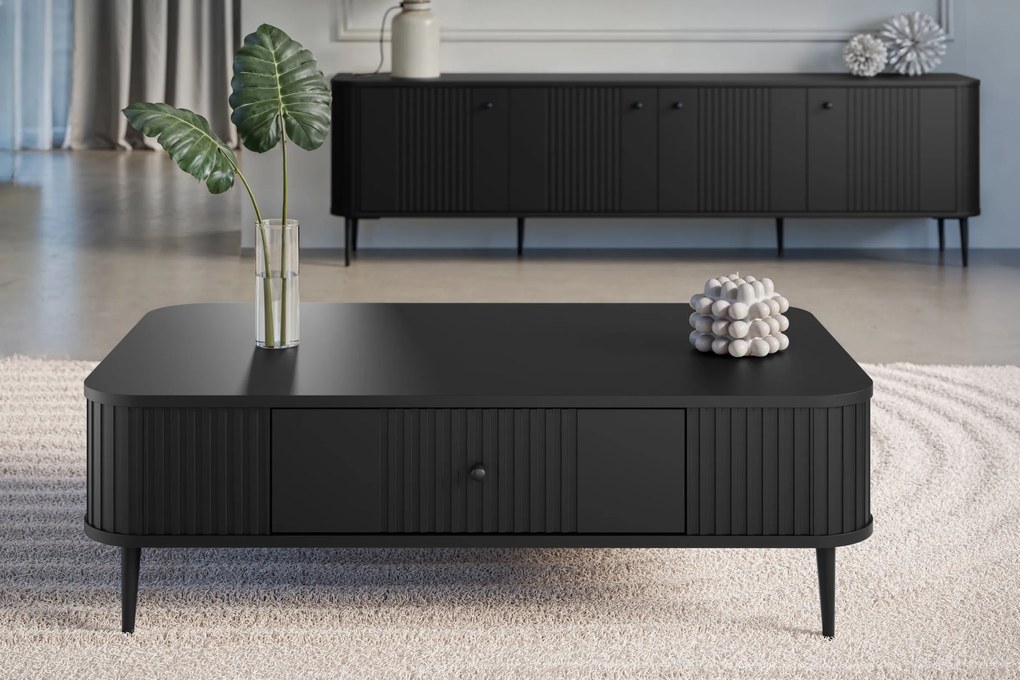 Čierny konferenčný stolík Vesper 103x60 cm so zásuvkou - čierne nohy