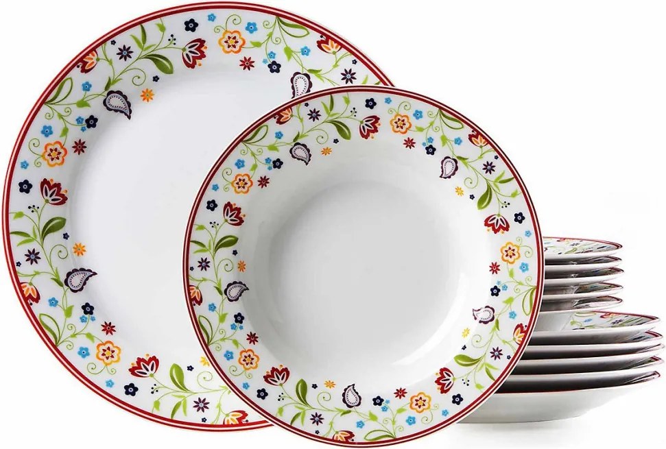 Jedálenský servis (12 dielov) Shanti Doppio, farebné kvety