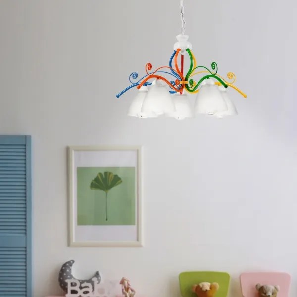 Luster na reťazi RETRO 5xE27/60W/230V biela/pestrofarebná