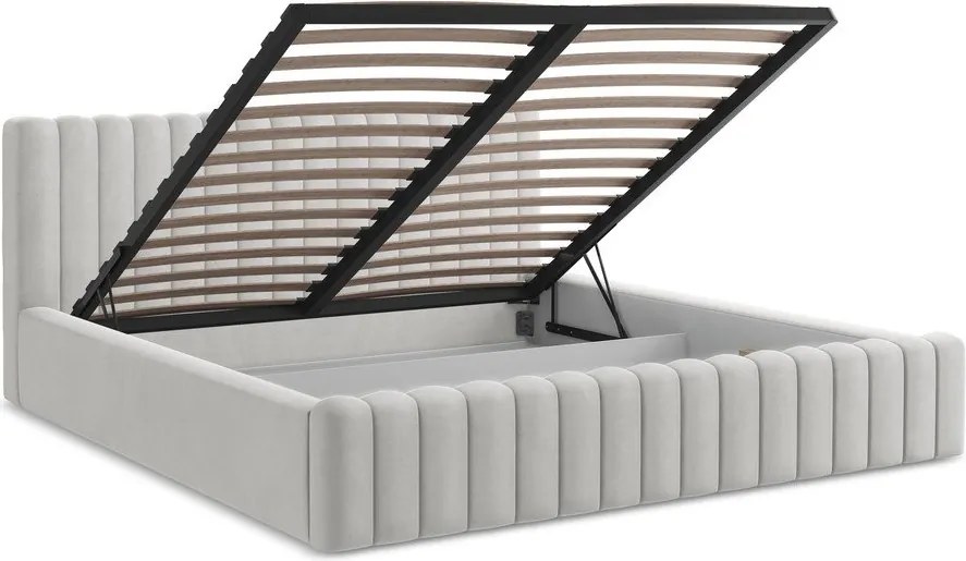 Čalúnená dvojlôžková posteľ s úložným priestorom s roštom 160x200 cm v striebornej farbe Lemi – Makamii