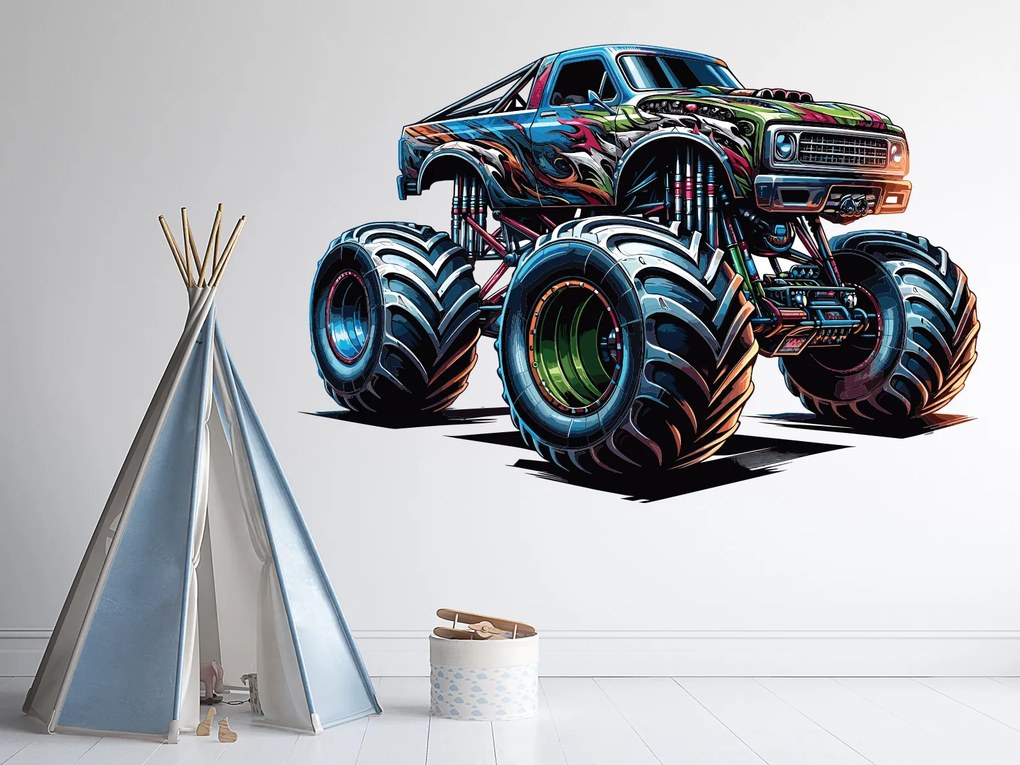 Monster truck 03 textilní prelepiteľná nálepka na stenu hárok 47 x 31 cm