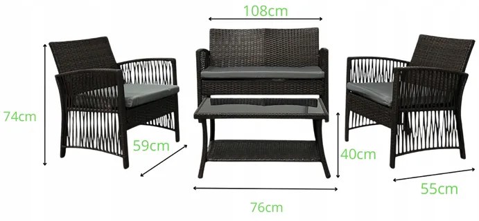 Záhradný set NM-02 z kvalitného technoratanu - prírodný + sivé vankúše