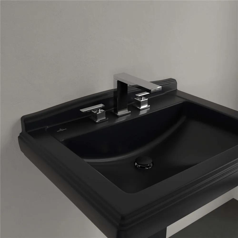 VILLEROY &amp; BOCH Hommage závesné umývadlo s tromi otvormi, s prepadom, 750 x 580 mm, Pure Black, s povrchom CeramicPlus, 7101A1R7