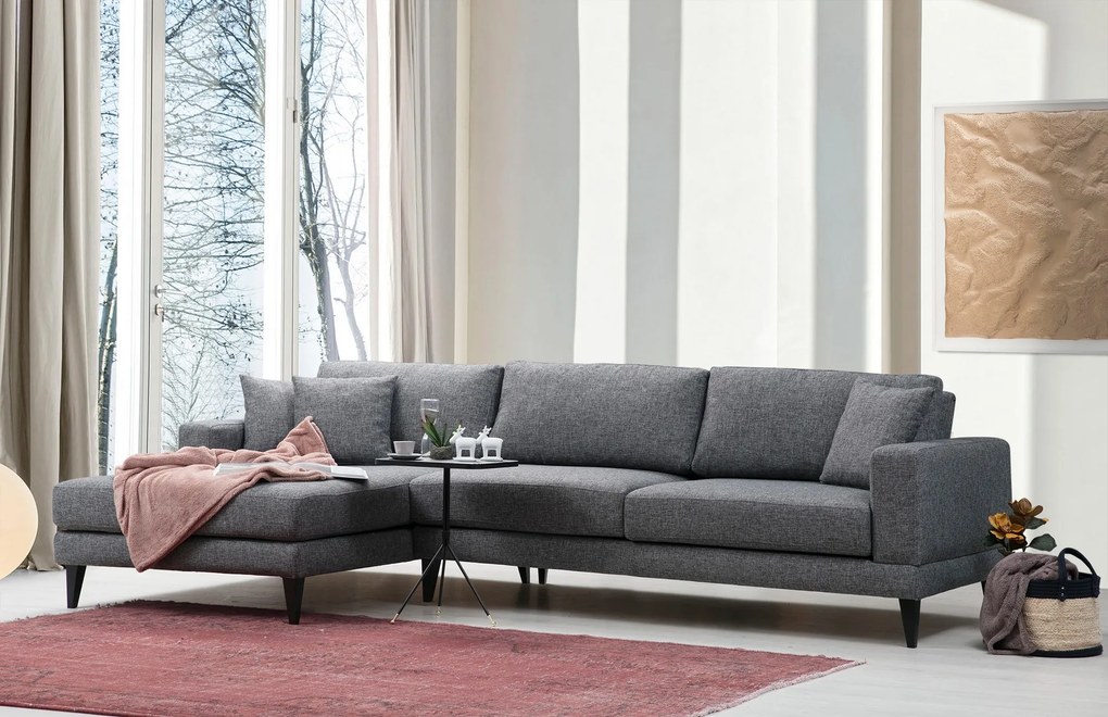 Rozkladacia rohová pohovka Nordic 303 x 90 cm, ľavá, tmavosivá