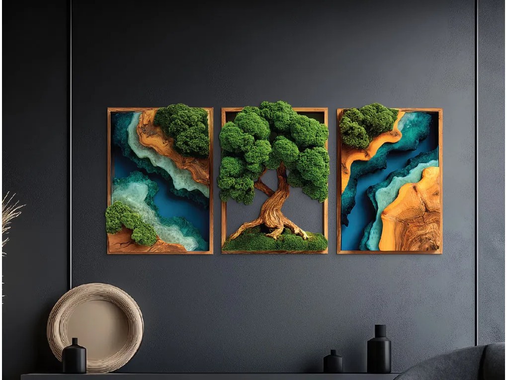drevko |  Trojdielny machový Strom života Sila (UV tlač)  50 x 1095 cm