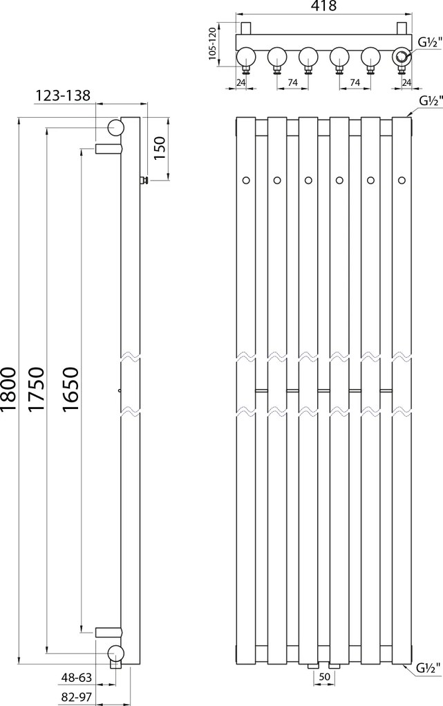Sapho Sapho, PILON vykurovacie teleso 270x1800mm, so 4 háčikmi, čierna mat, IZ132T