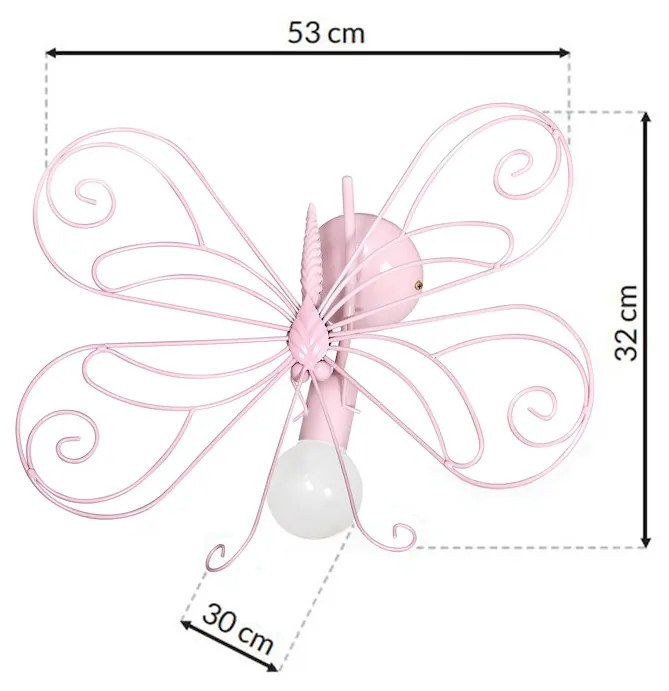 EUlight Detské nástenné svietidlo Butterfly, 1x ružové kovové tienidlo, p