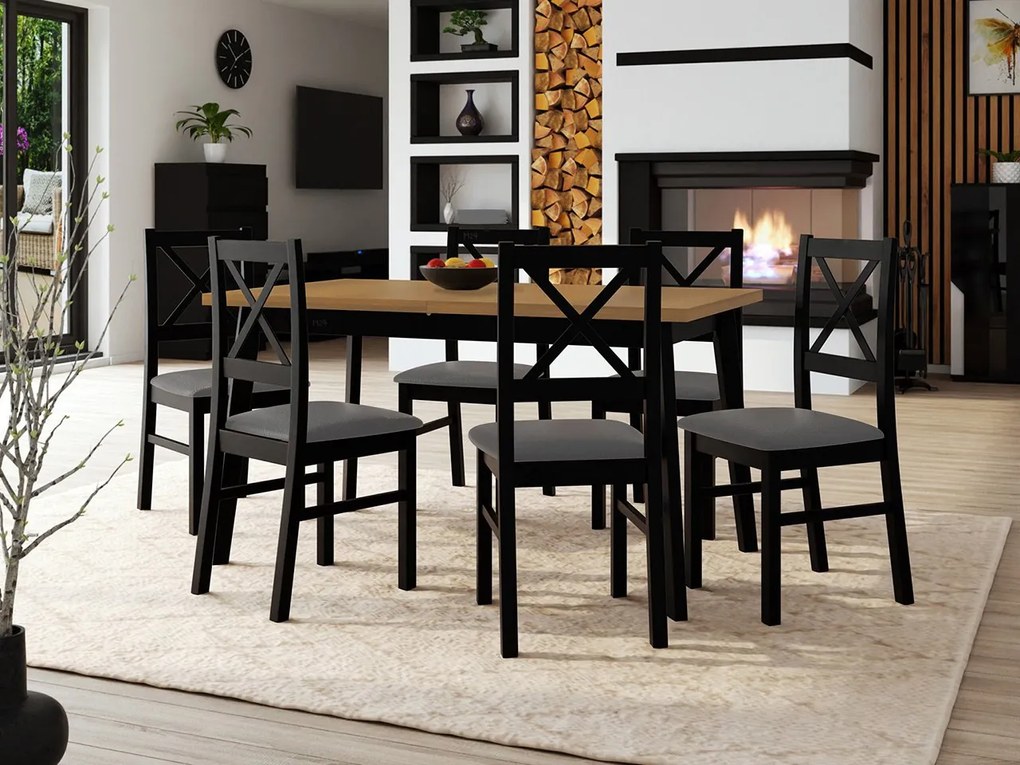 Stôl so 6 stoličkami - AL43, Morenie: dub artisan L, Poťahové látky: 26x - Kronos 22, Farby nožičiek: biela