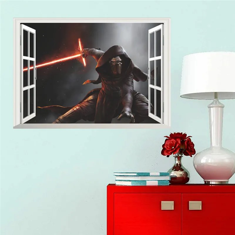 Veselá Stena Samolepka na stenu na stenu Kylo Ren za oknom