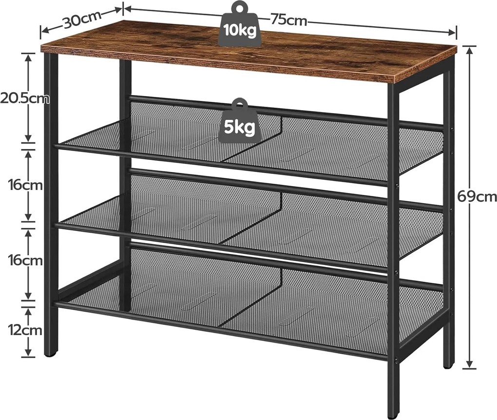 Topánkovník Vasagle Grego 69 cm čierny/hnedý