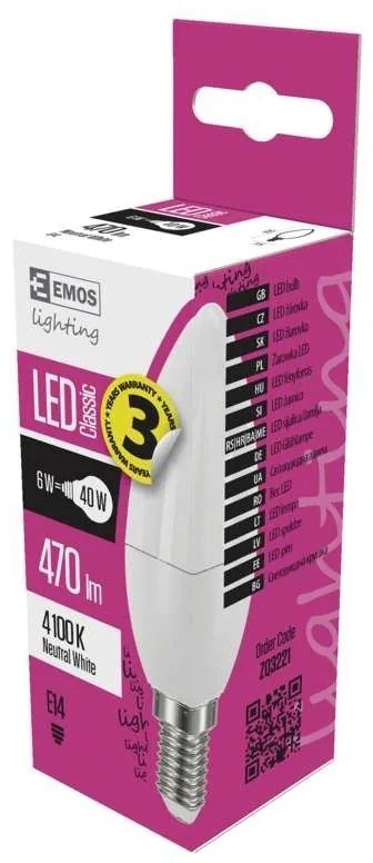 Emos LED žiarovka Classic Candle 6W E14 neutrálna biela ZQ3221