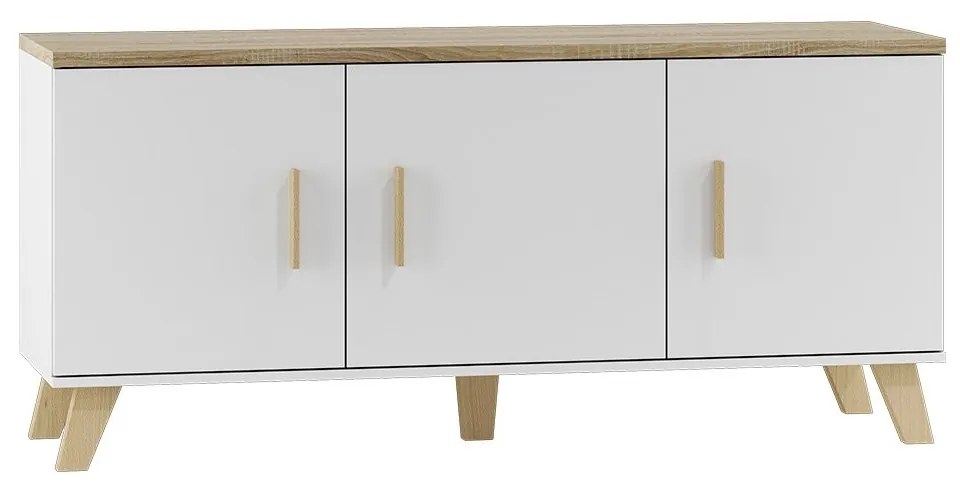 Komoda Sanna 150 3D, Farby: briliantovo biela matná / dub sonoma