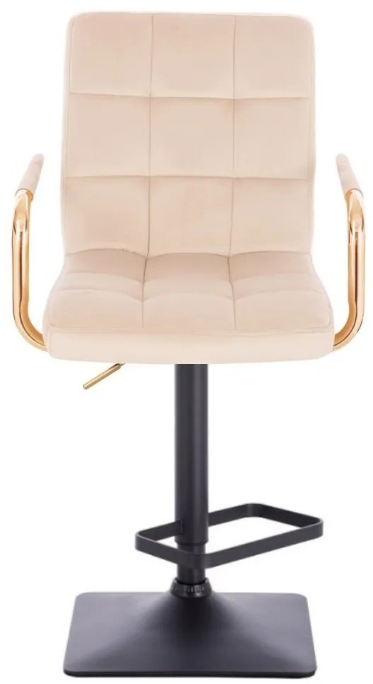 LuxuryForm DESIGN Barová stolička VERONA GOLD VELUR na čiernej hranatej základni - krémová