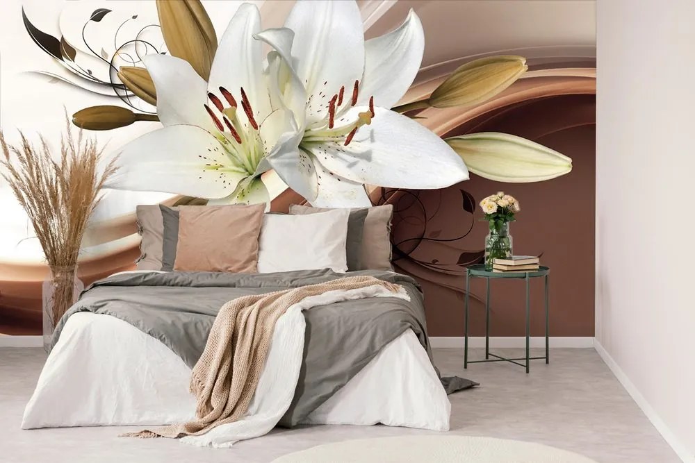 Tapeta decentná ľalia na abstraktnom pozadí