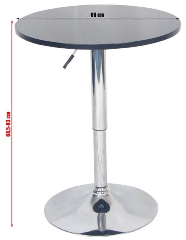 Kondela Barový stôl s nastaviteľnou výškou, čierna, priemer 60 cm, BRANY NEW