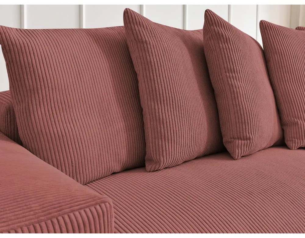 Ružová menčestrová rozkladacia/s úložným priestorom rohová pohovka Voltaire – Bobochic Paris