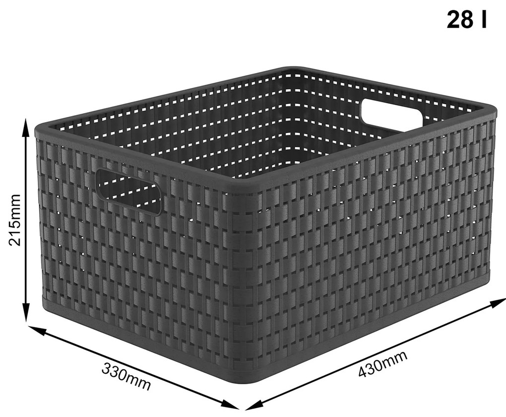 Rotho Plastový košík COUNTRY, rovný, antracit (28l - 43x33x22)