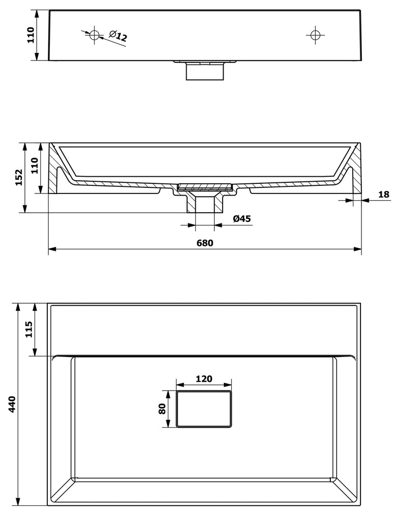 Sapho Sapho, GODIVA umývadlo 68x44cm, liaty mramor, biela, GU068-0