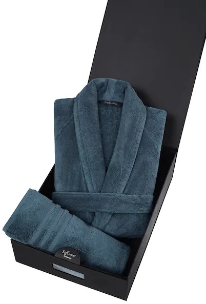 Soft Cotton Luxusný pánsky župan PREMIUM s uterákom 50x100 cm v darčekovom balení Modrá M + uterák 50x100cm + box