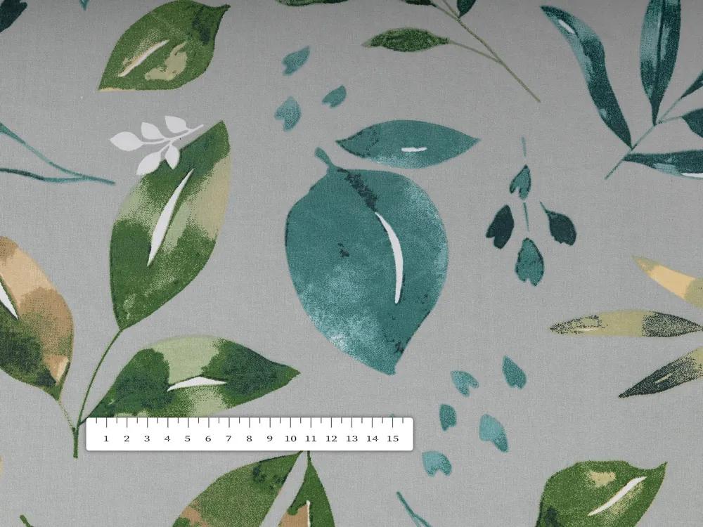 Biante Bavlnená obliečka na vankúš Sandra SA-430 Modro-zelené listy na sivom 35 x 45 cm