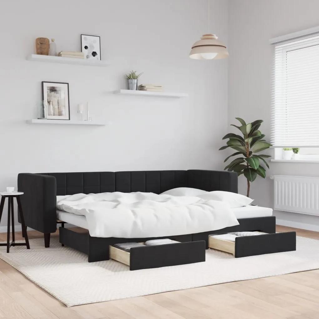 Rozkladacia denná posteľ so zásuvkami čierna 80x200 cm látka 3196736