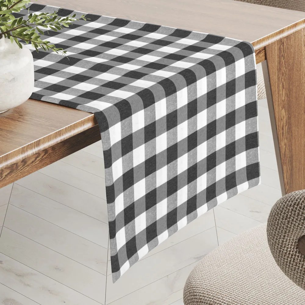 Biante Dekoračný behúň na stôl Rebeka RE-010 Sivo-biela kocka veľká 35x180 cm