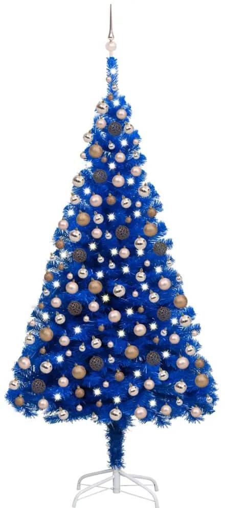 Umelý vianočný stromček s LED a súpravou gulí 210 cm modrý PVC 3077596