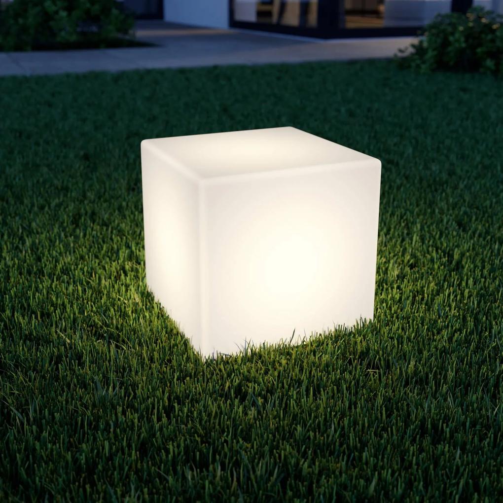 Solárna lampa v tvare kocky Ziva v bielom